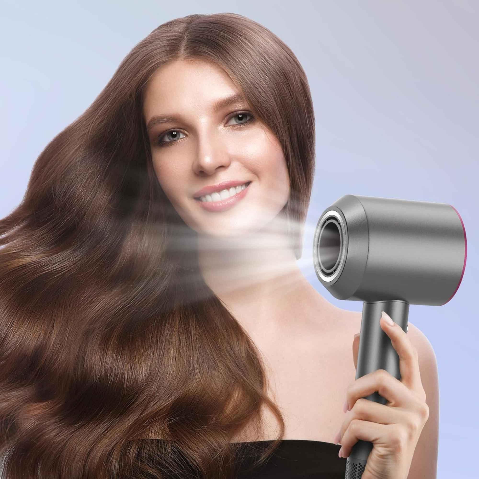 hairdryer with heat and airflow settings labeled, cool shot highlighted