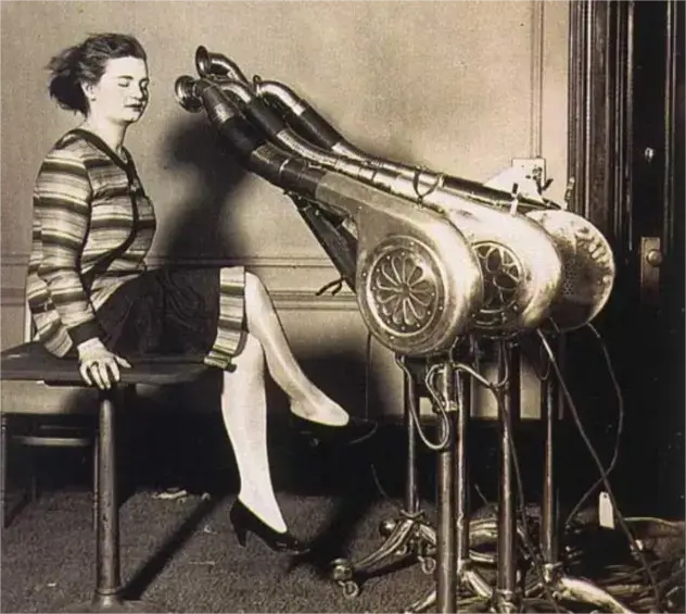 Vintage hair drying machine, salon, early 20th century design.