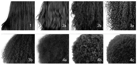 Chart showcasing various hair types from straight to coily.