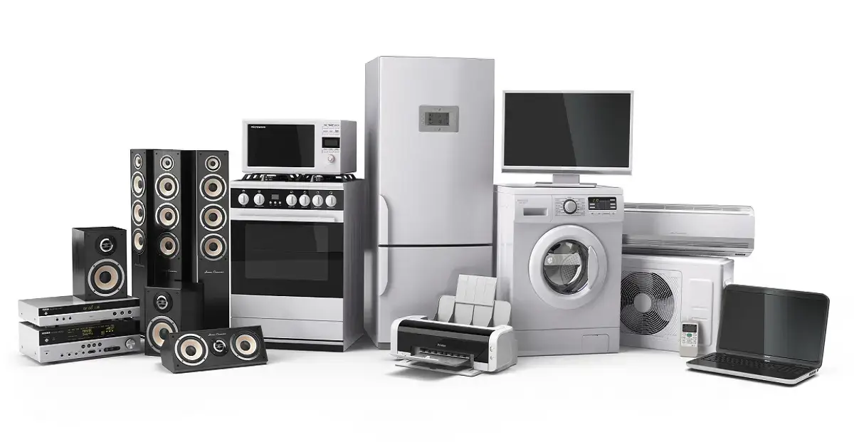 Collection of household appliances and electronics.