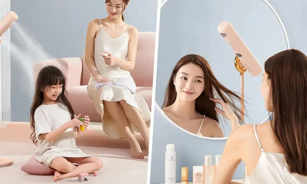 Mother and daughter enjoying a home hair care routine.
